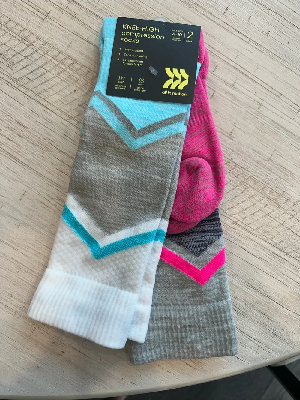 all in motion Knee-High Compression Socks - Pink & Light Blue 2-Pack